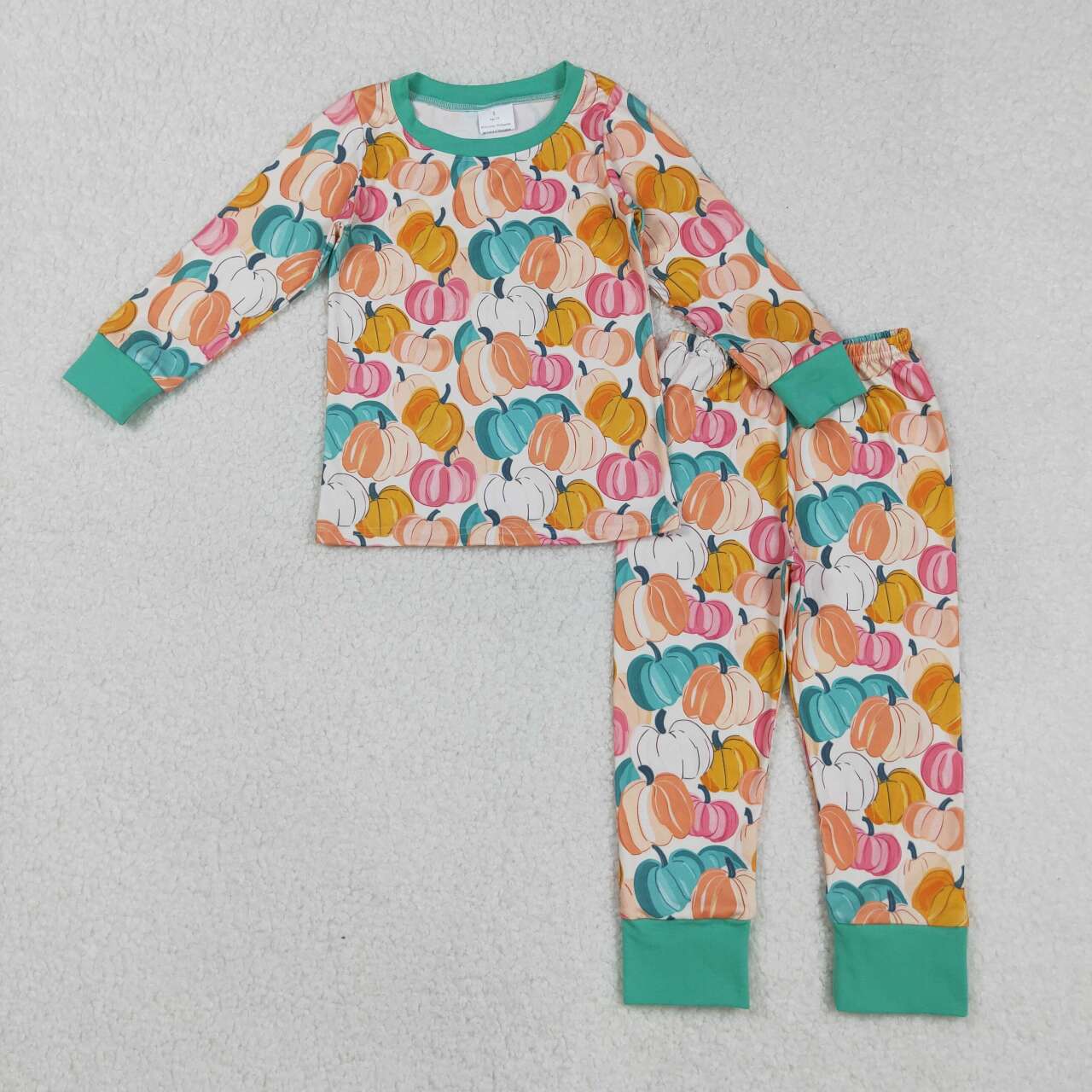 Colorful pumpkins  kids girls matching pajama set