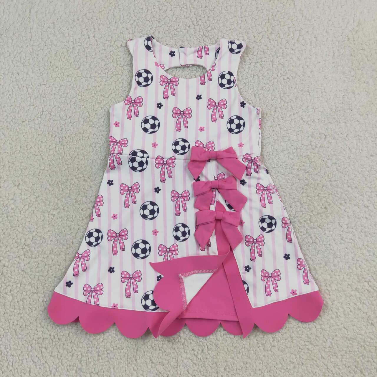 Pink bow football print girls summer yoga dress
