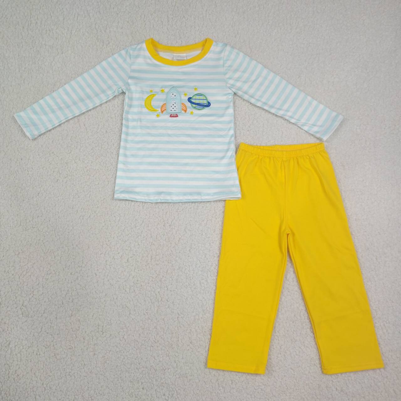 Boy long sleeve embroidery top matching pants boy spring fall outfit