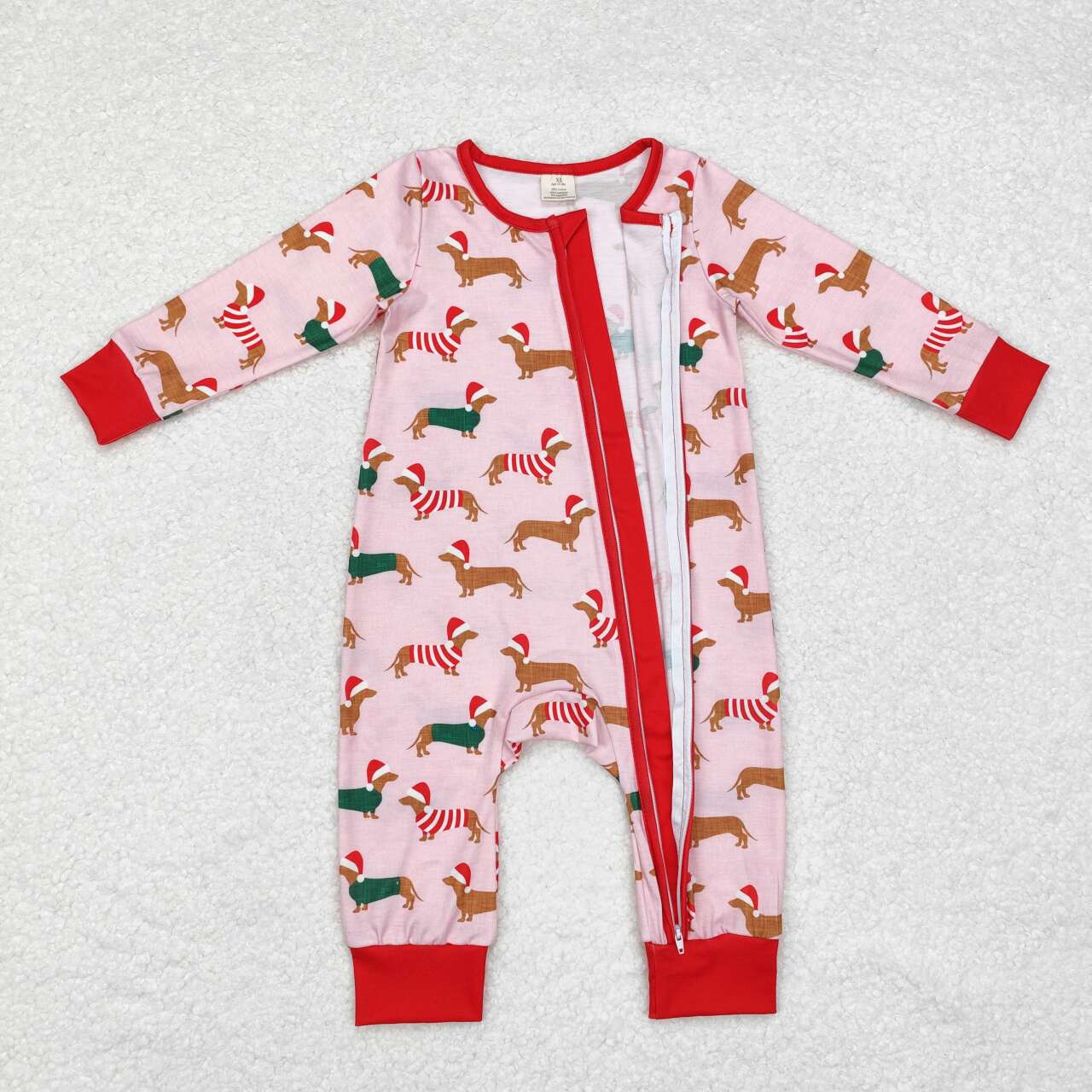 infant baby girls christmas dog long sleeve bamboo zip romper