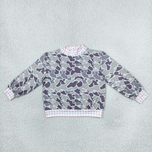Dark grey Camo color GIRL long sleeve pullover top