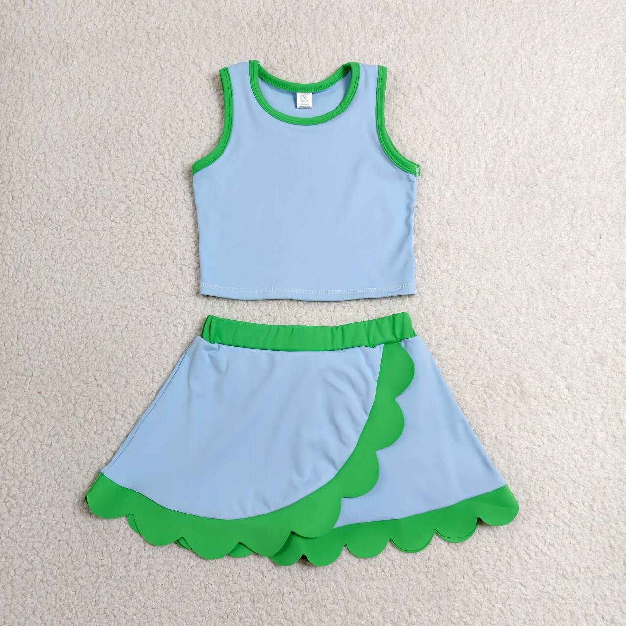 Blue green yoga top matching skorts girls summer outfit