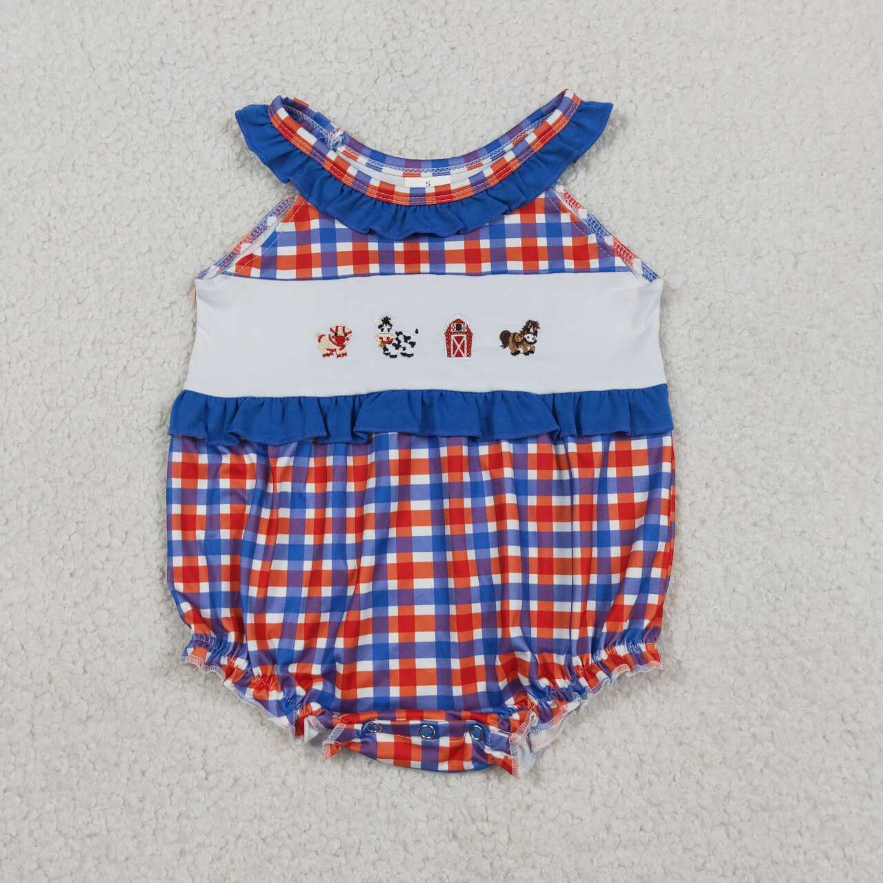 Embroidery Farm animal design baby girls romper