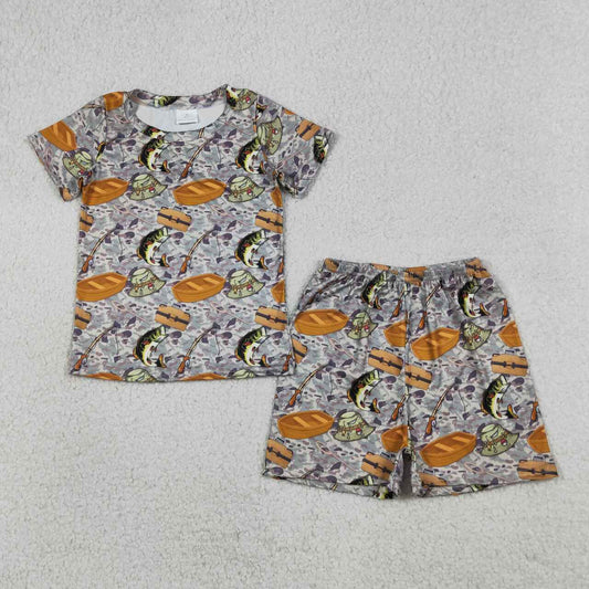 Fishing short sleeve top matching shorts boys summer outfit