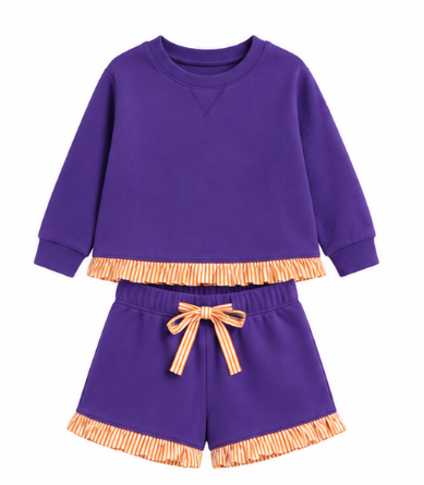 Toddle kids girls custom solid cotton design short sleeve outfit