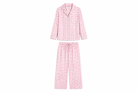Pink plaid long sleeve top matching shorts girls pajama set