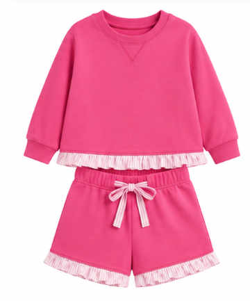 Toddle kids girls custom solid cotton design short sleeve outfit