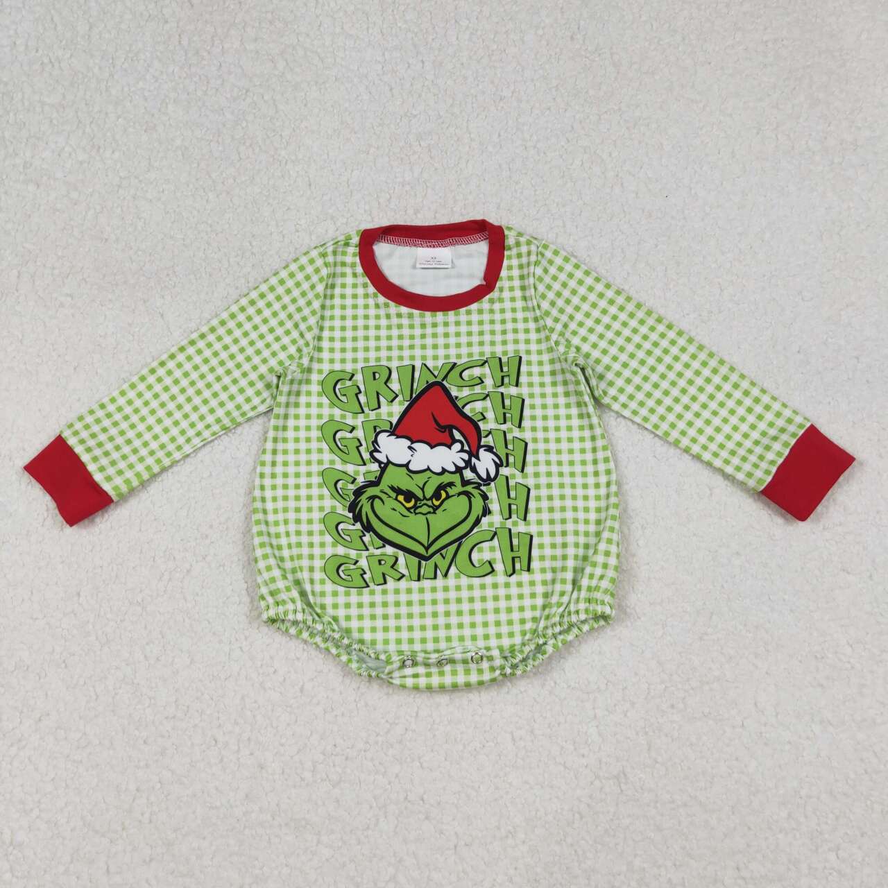 Christmas green face design boys long sleeve romper