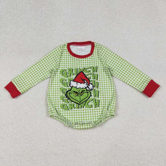 Christmas green face design boys long sleeve romper