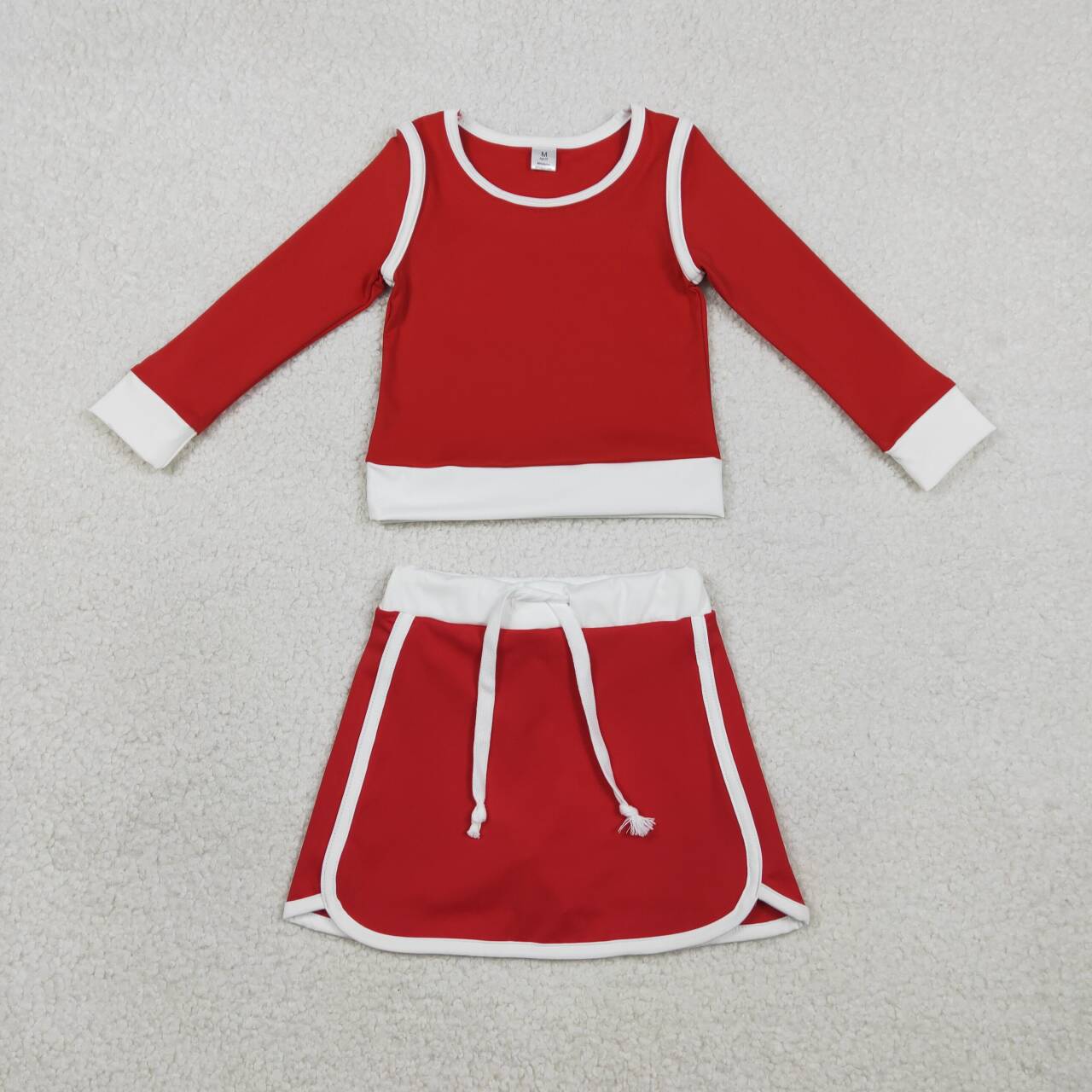 Red yoga top matching skirts girls outfit