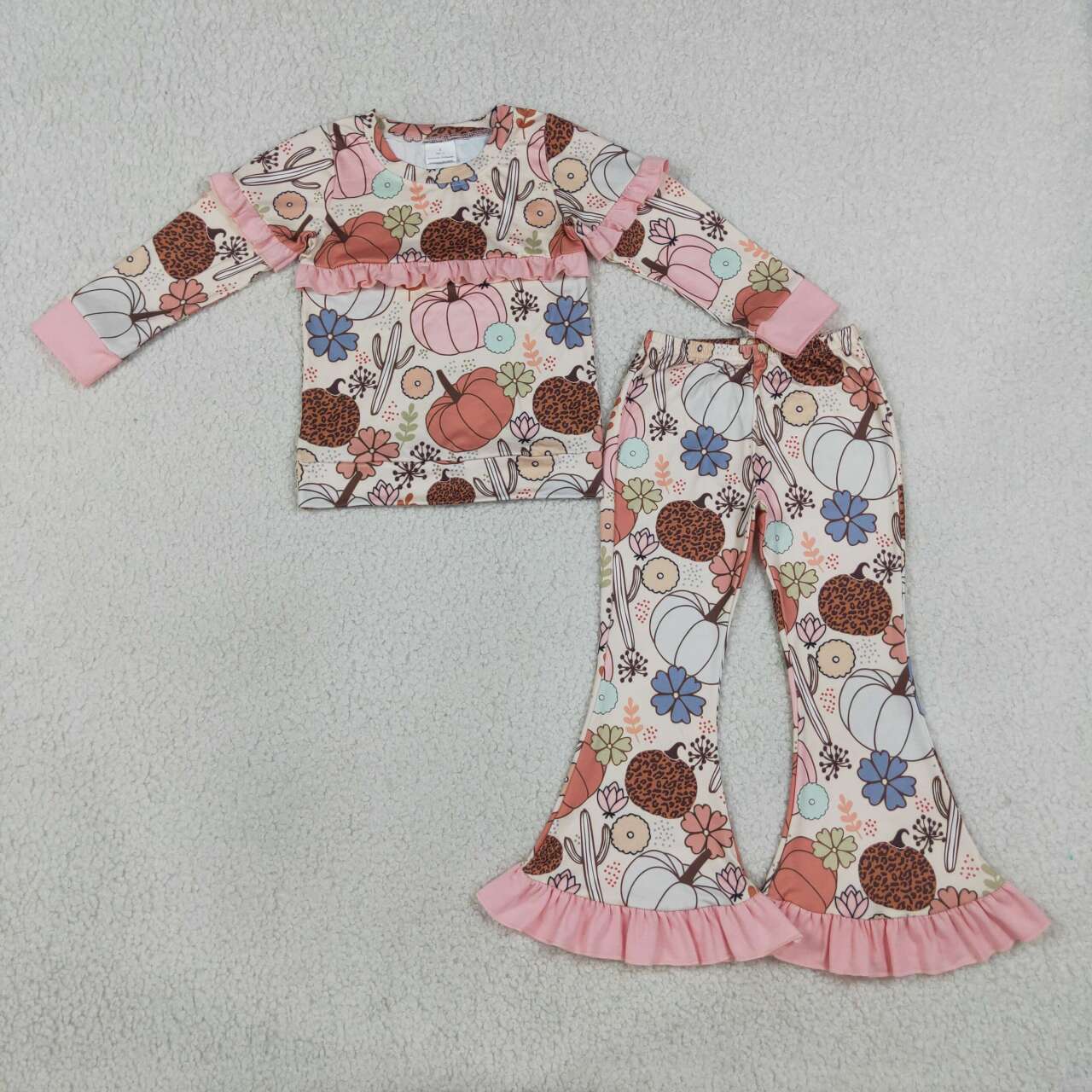 Girls long sleeve pink pumpkins top matching pants fall outfit