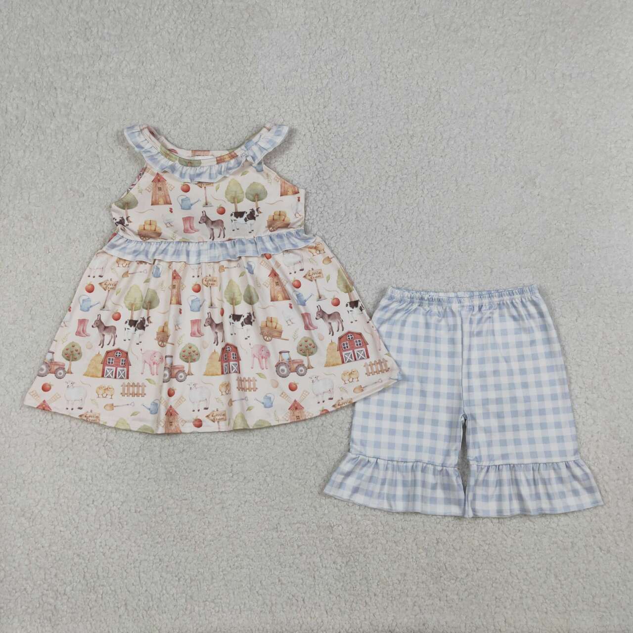 Farm animal top matching short girl summer outfit