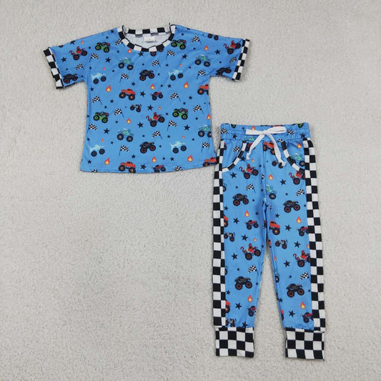 Car design short sleeve top matching pants baby boy outfit