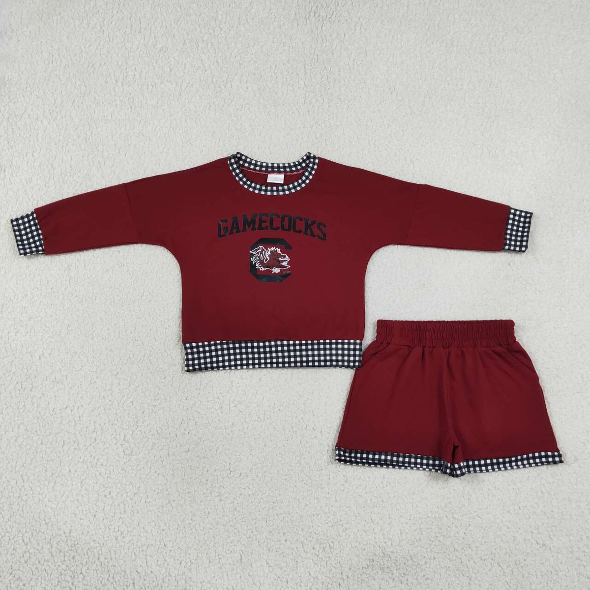 GAMECOCKS long sleeve pullover vinyl top matching shorts girls outfit