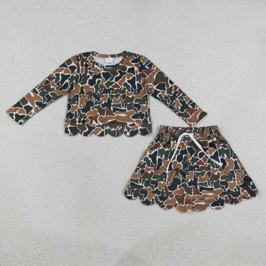 Dark green Camo top matching skorts girls summer outfit