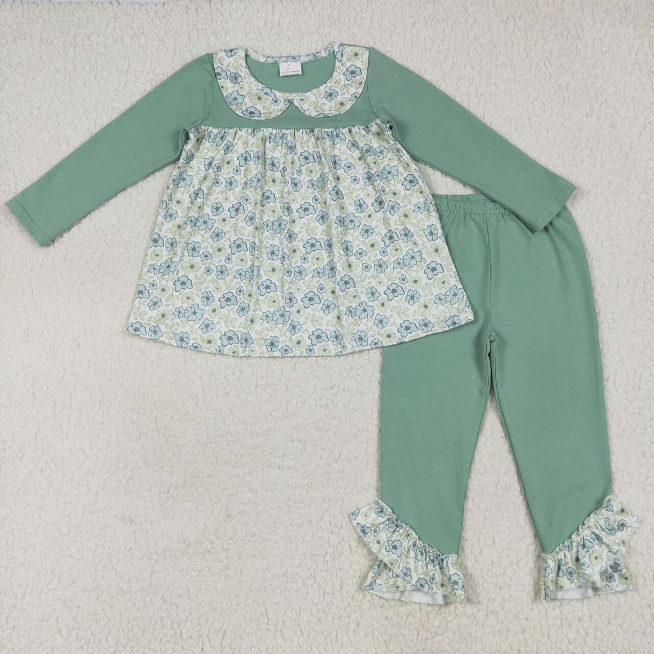 Baby girls blue flowers tunic top matching pants clothes