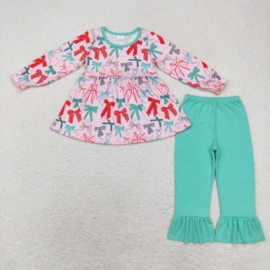 infant baby girls bow print tunic top matching ruffle pants boutique fall winter clothes