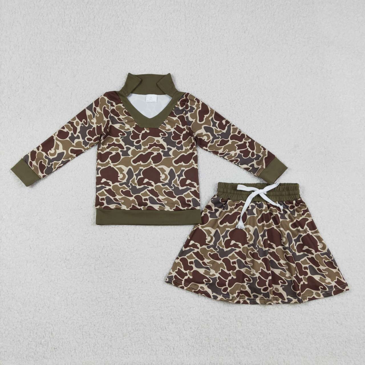 Brown camo pullover matching skirt girls long sleeve outfit