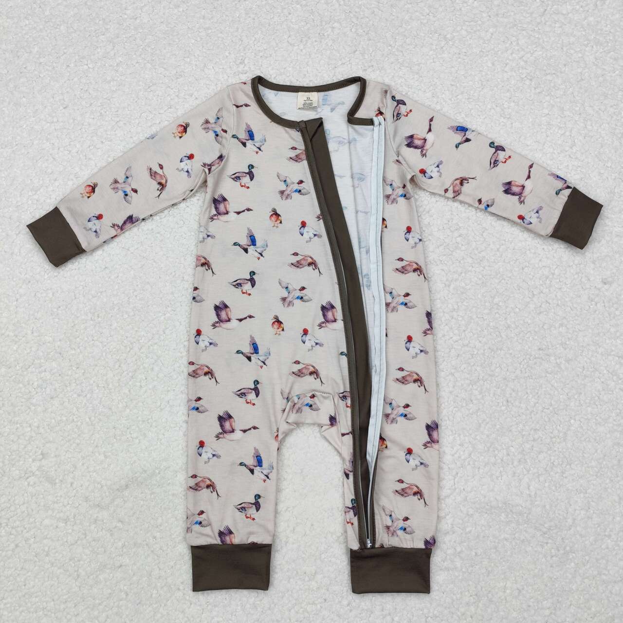 toddle baby boy mallard duck long sleeve bamboo zip romper