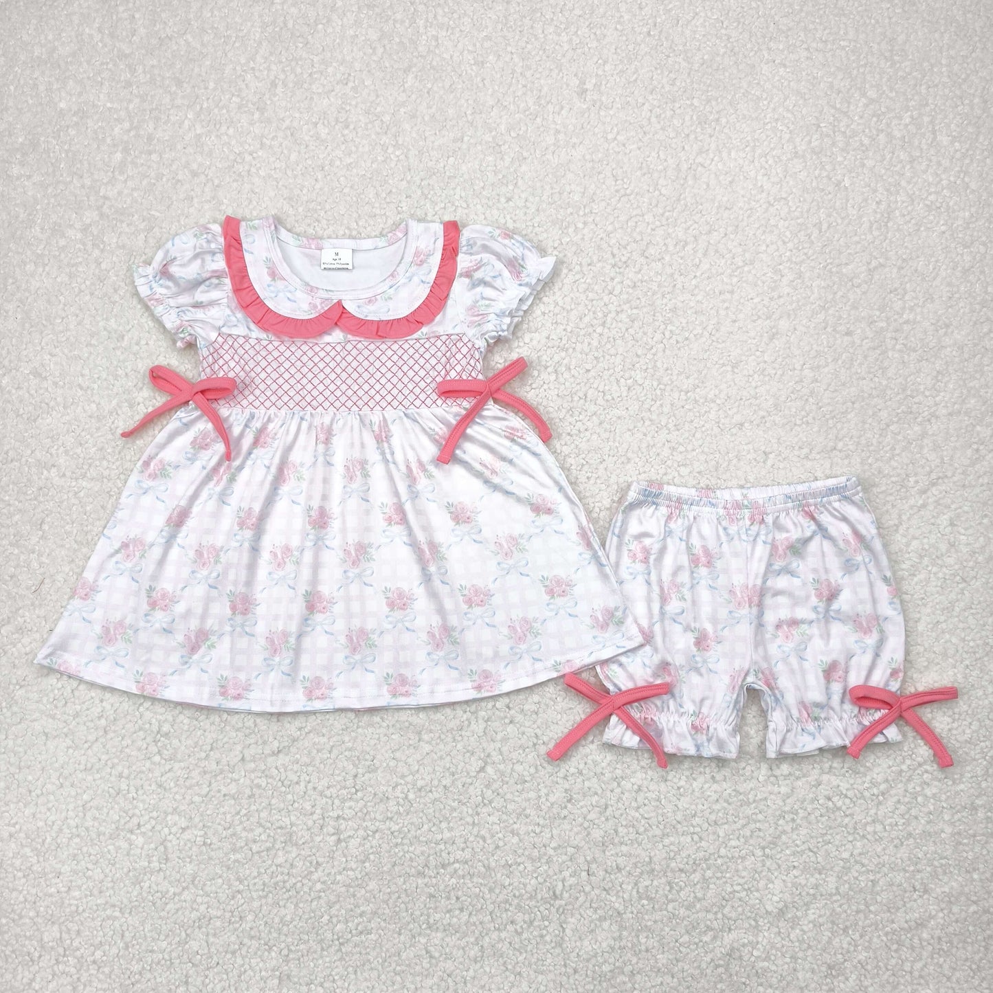 Baby girls embroidery pink floral design summer outfit