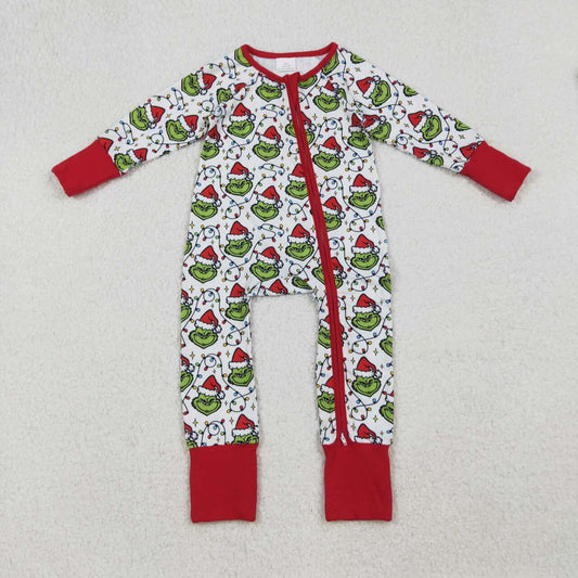 Christmas green face toddle girls zip romper