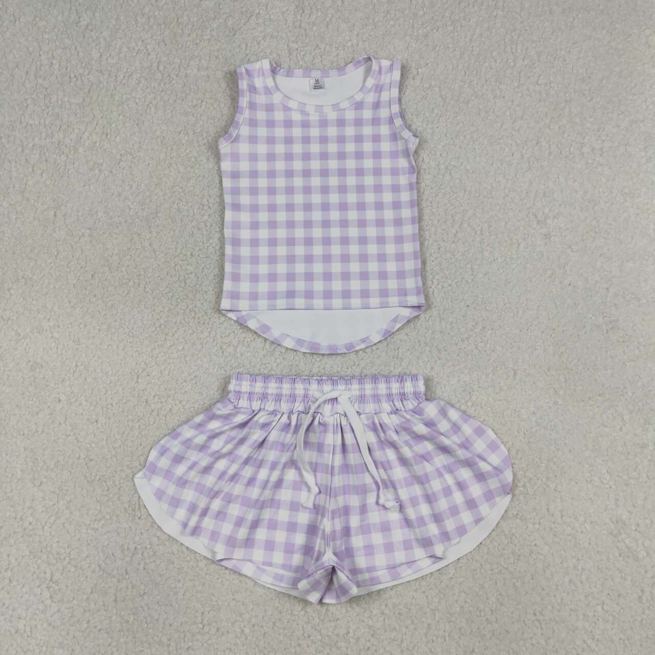 Lavender plaid top matching shorts girl summer yoga outfit
