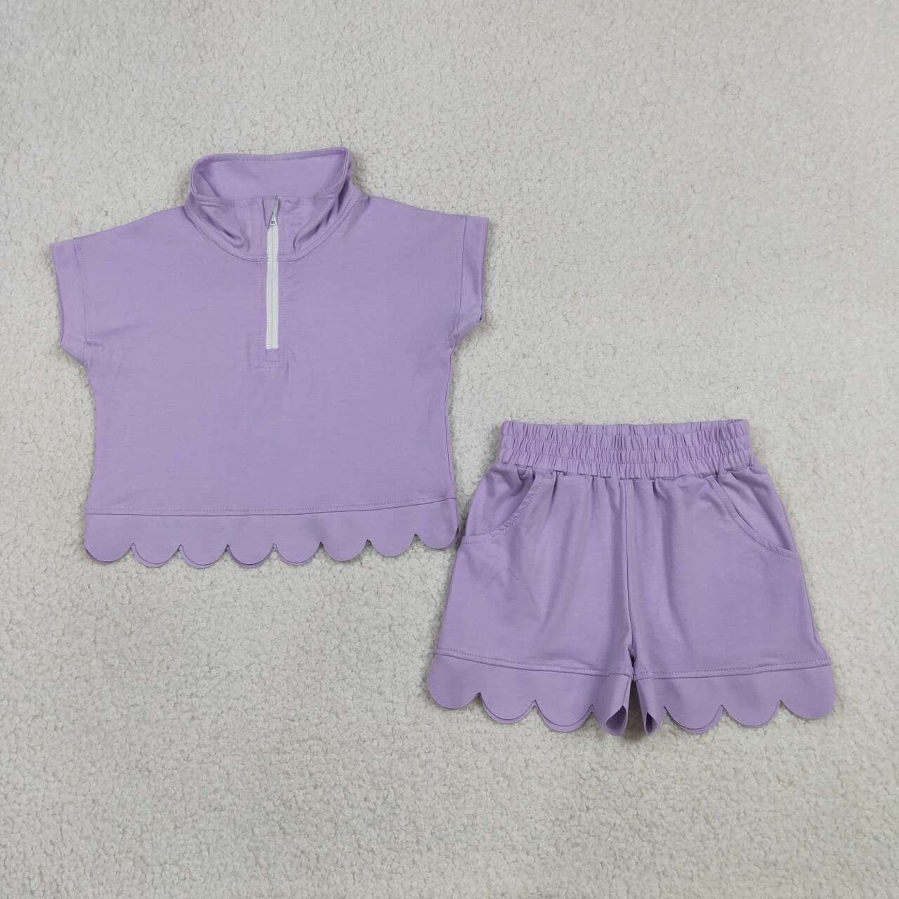 Lavender short sleeve top matching shorts girls summer outfit