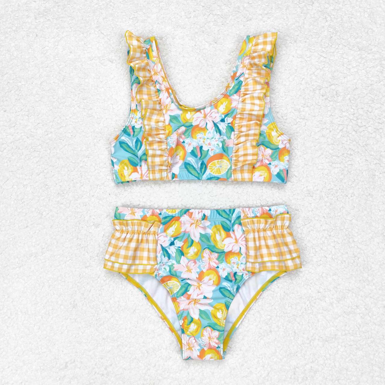 orange floral two pieces summer bathing suit