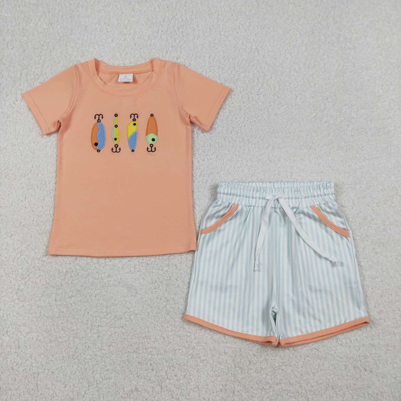 Embroidery Fishing shirt matching shorts boys holiday outfit