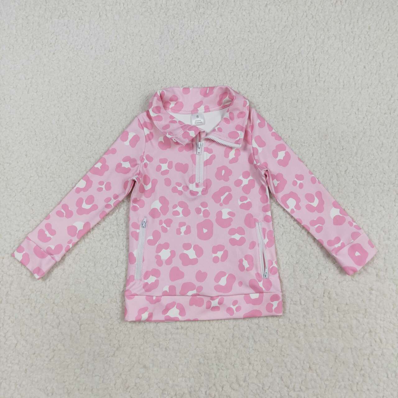 Baby Girls Pink Leopard Zip Pocket Yoga Top Pullover