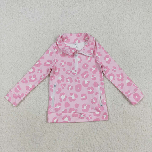Baby Girls Pink Leopard Zip Pocket Yoga Top Pullover