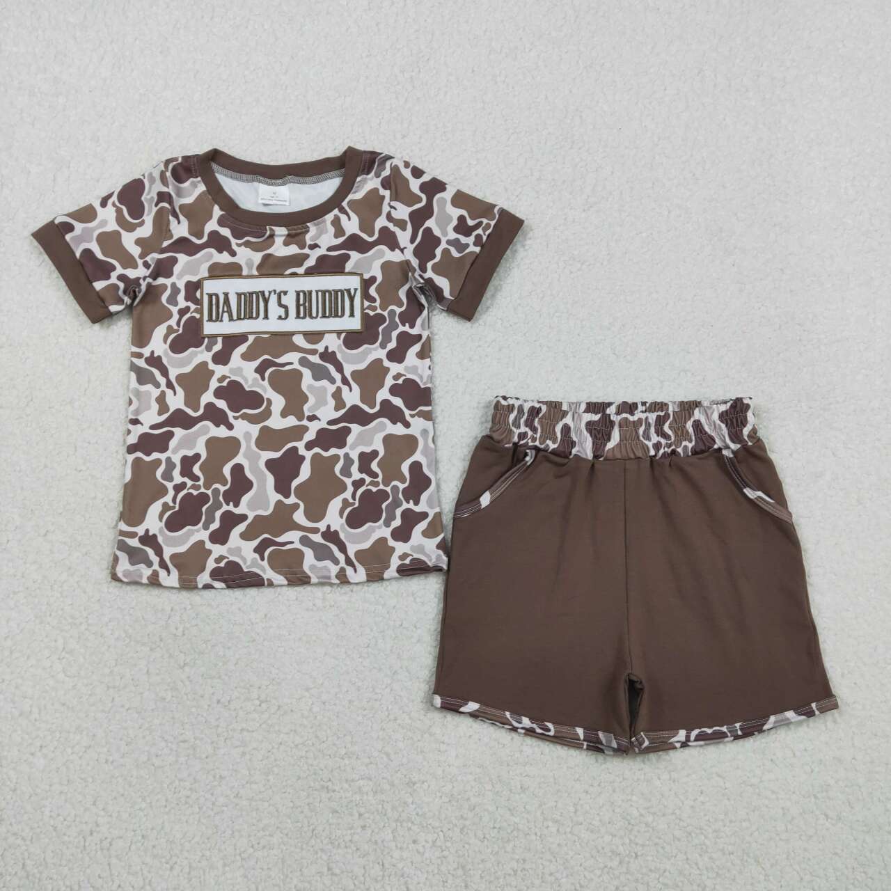 Daddys buddy camo embroidery top matching shorts boys summer outfit