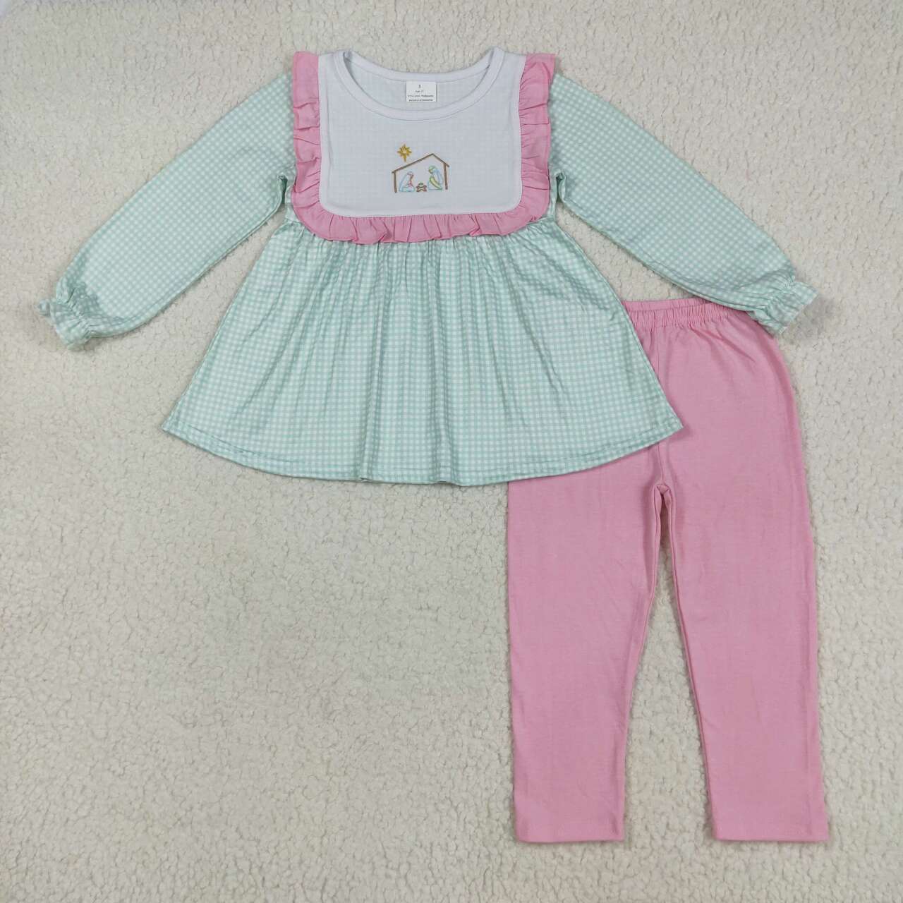 Baby girls embroidery jesus tunic top matching pants clothes