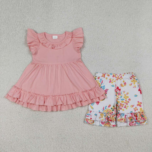 Pink shirt matching shorts girls summer outfit