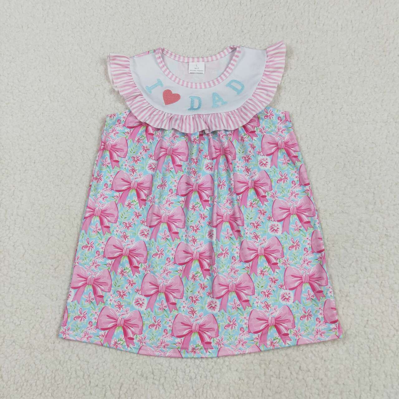 Embroidery I love dad pink bow fathers day dress
