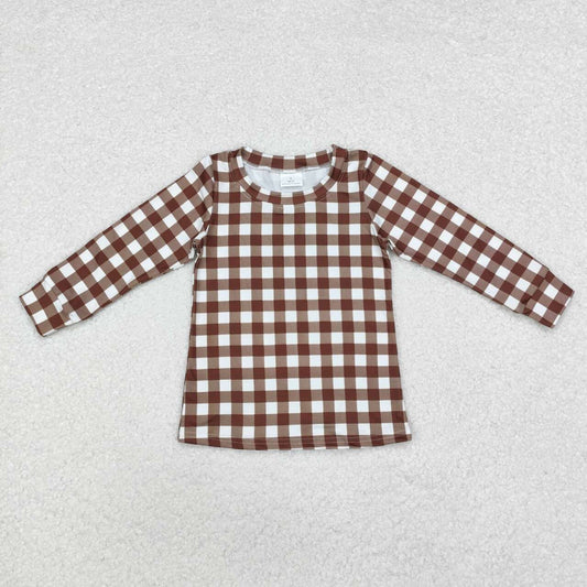 Infant baby boy brown plaid long sleeve top