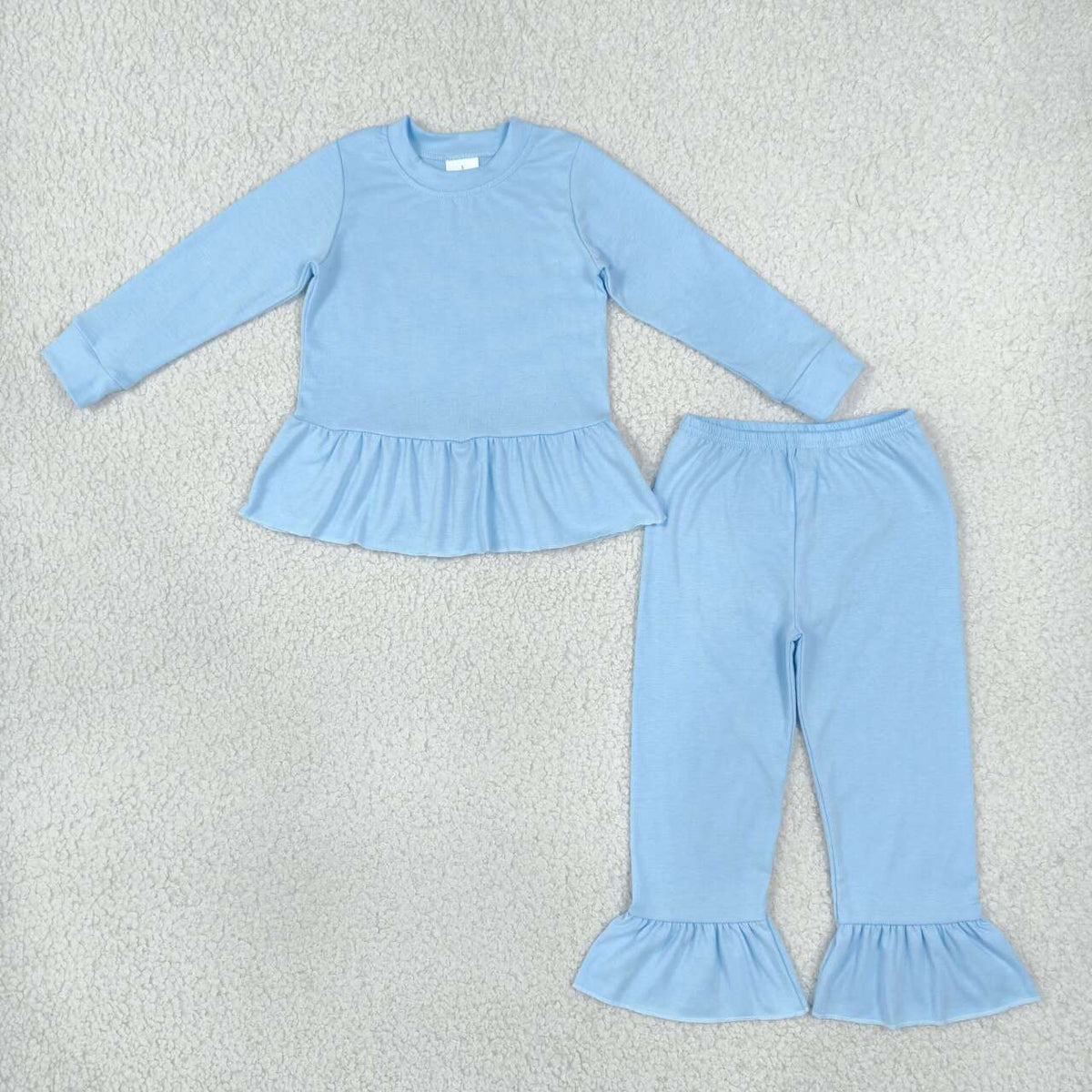 Blue color long sleeve top matching pants girls clothes set