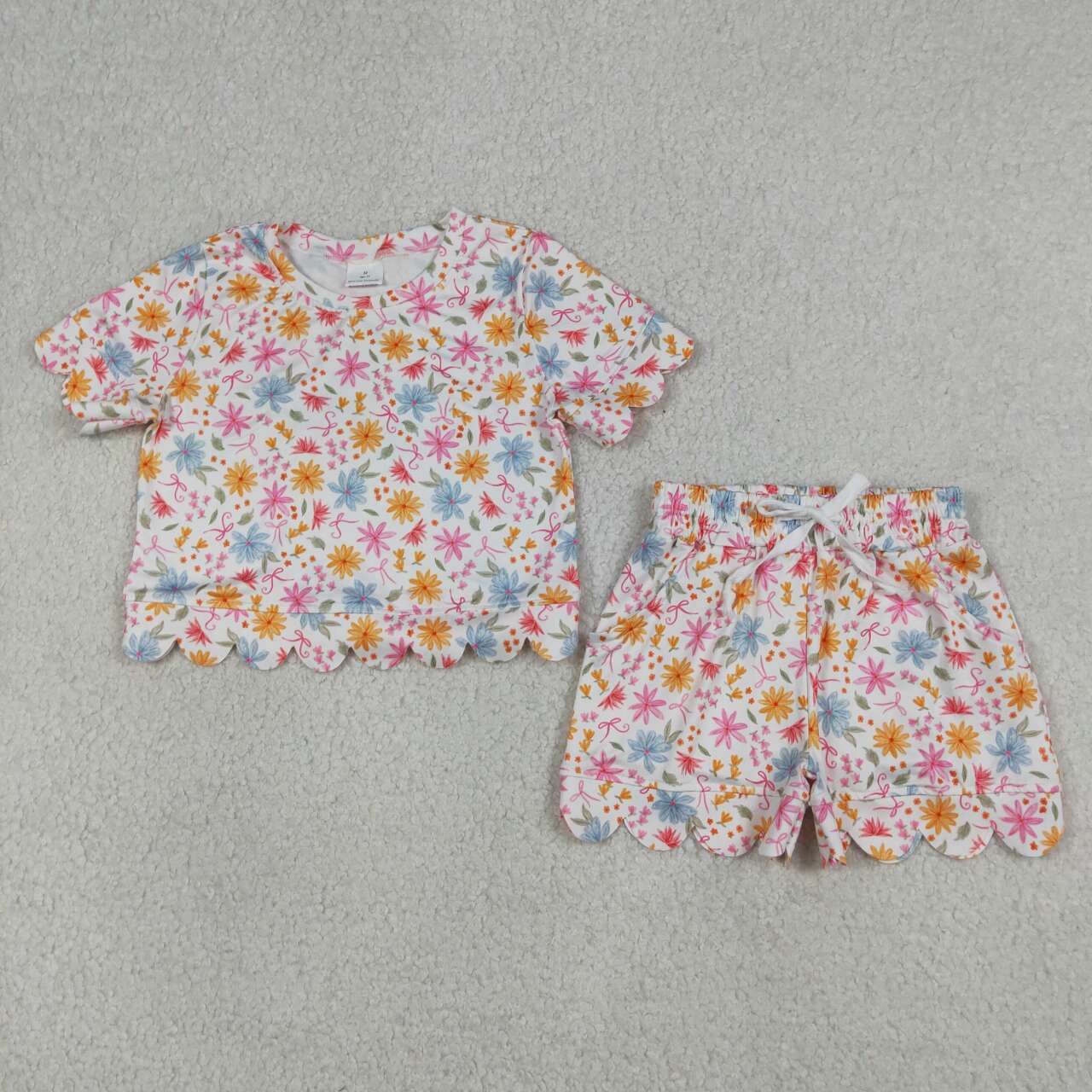 Blue yellow Flowers design baby girl summer outfit