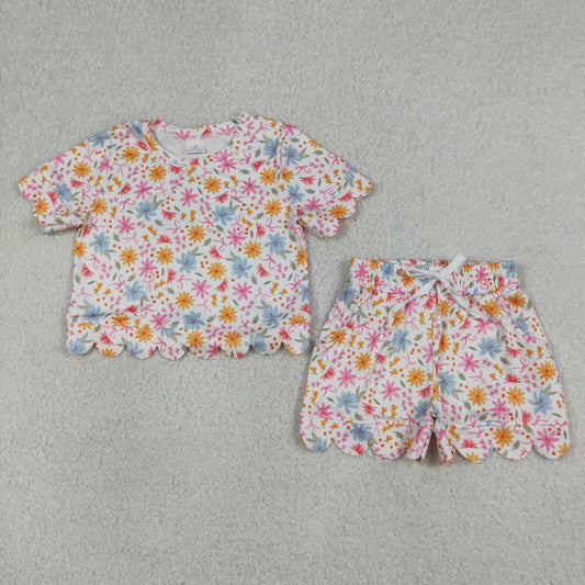 Blue yellow Flowers design baby girl summer outfit