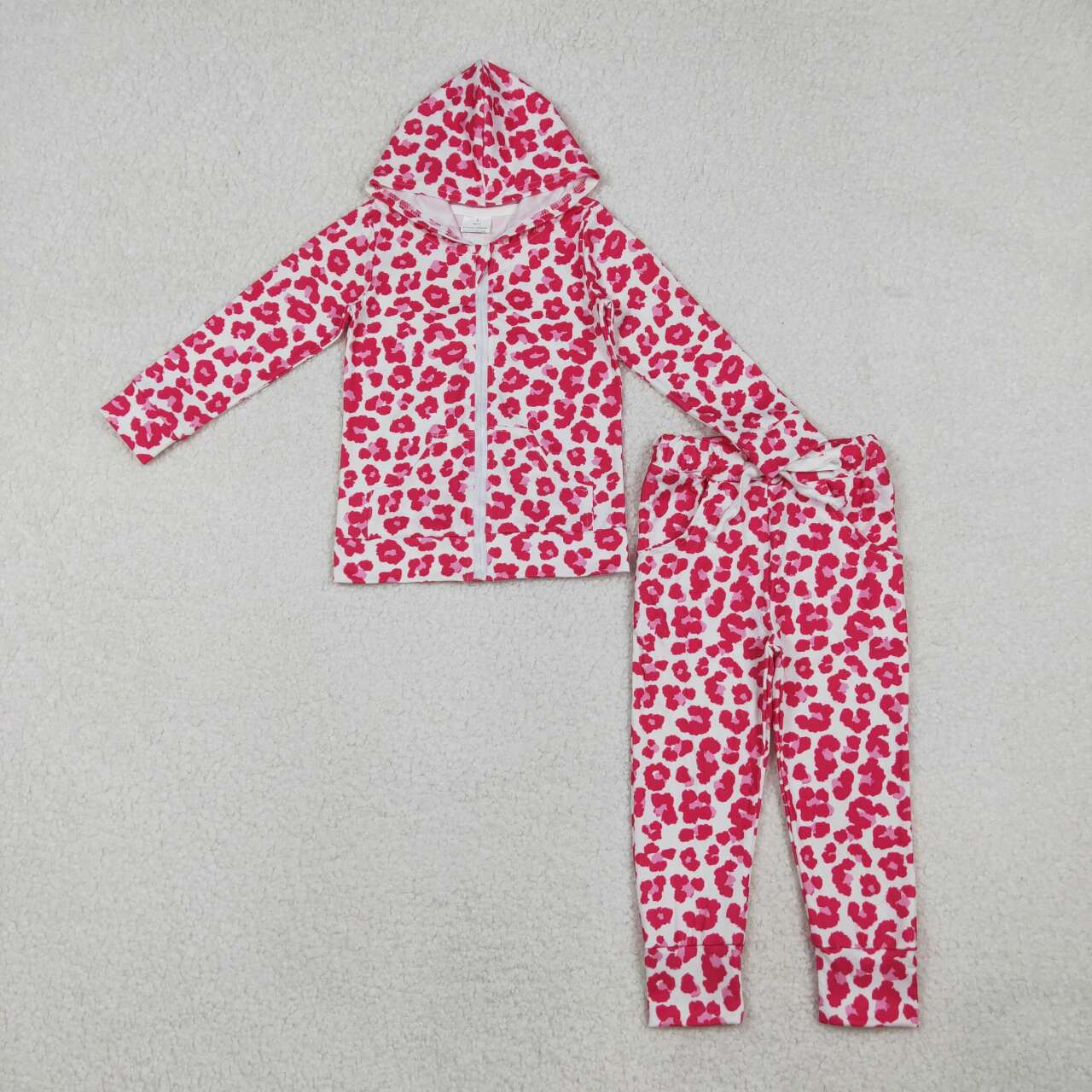Hot pink leopard design girls long sleeve hoodie outfit