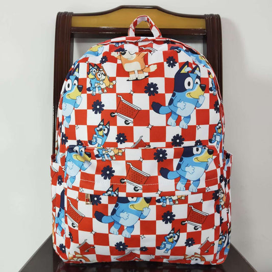 toddle baby cartoon blue dog red chekered mini backpack