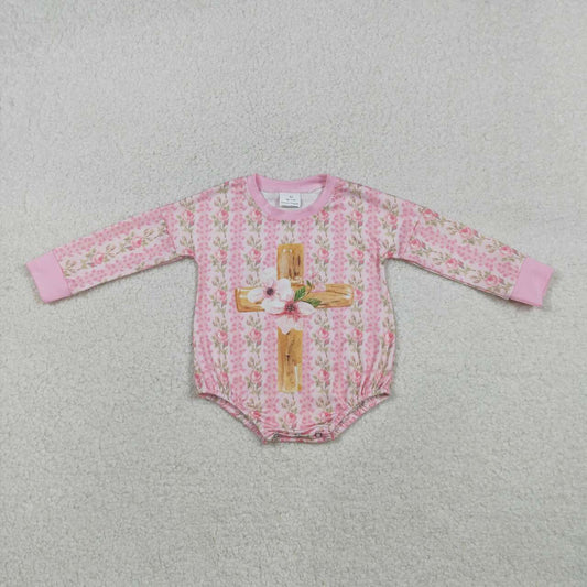 baby girl easter cross long sleeve romper