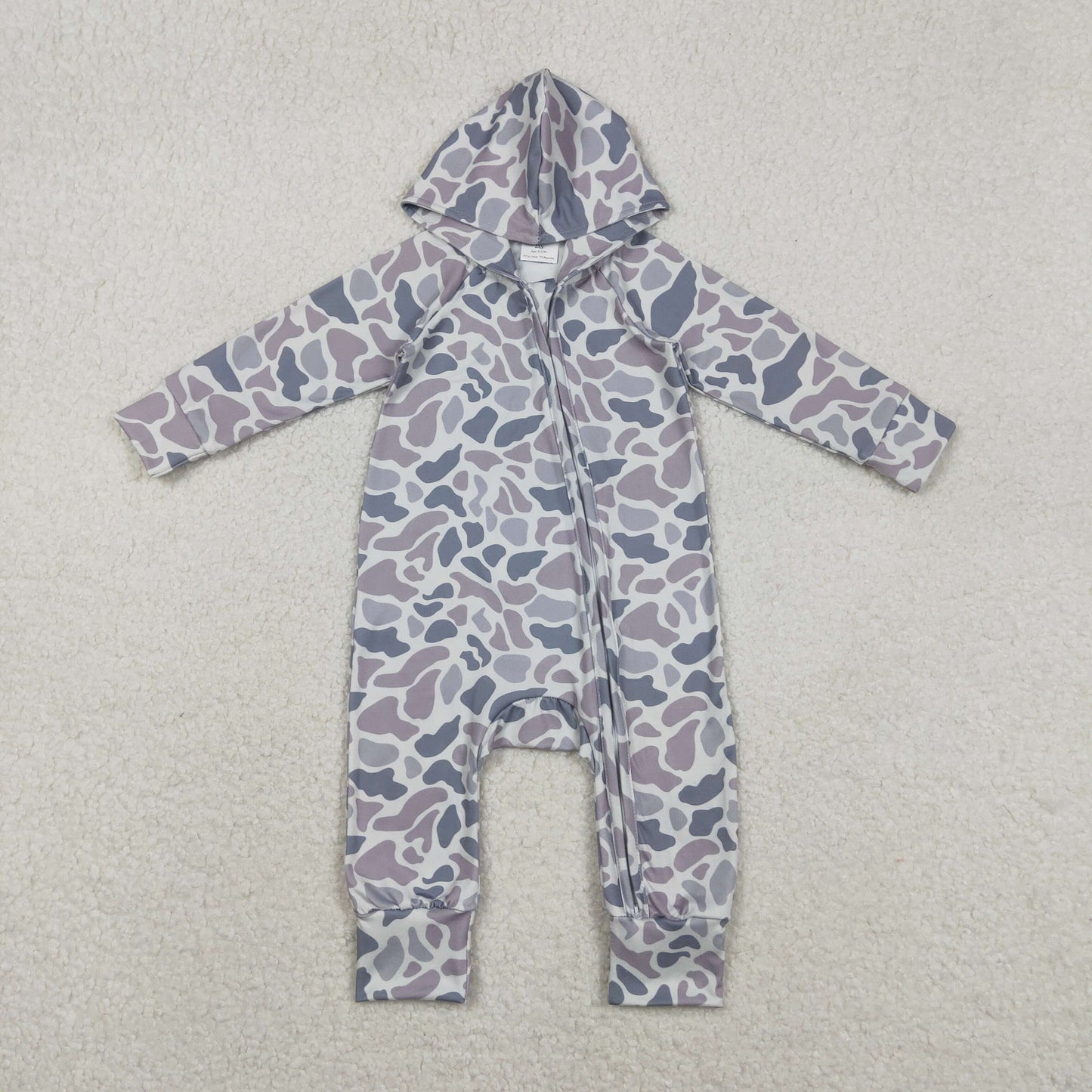 Toddle baby grey camo long sleeve hoodie romper