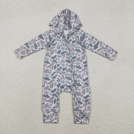 Toddle baby grey camo long sleeve hoodie romper