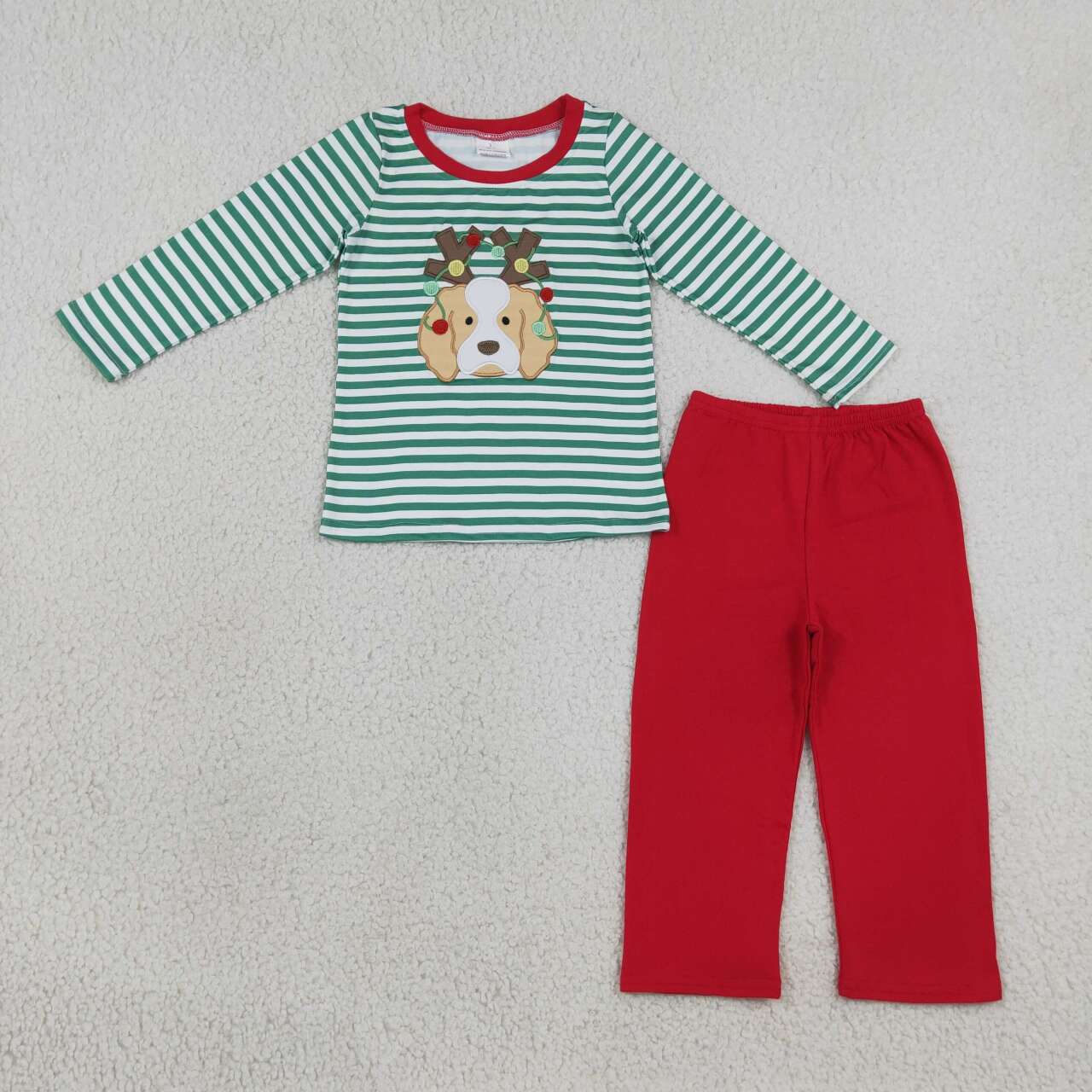 Boy long sleeve embroidery Christmas top matching pants fall outfit