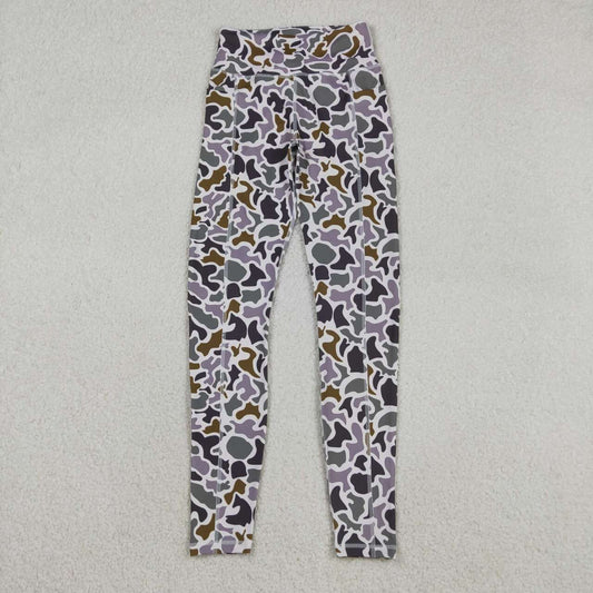 Adult women dark grey camo yoga legging pants