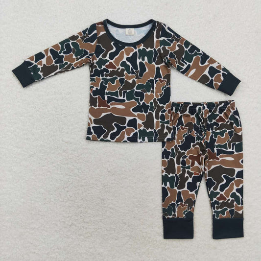 baby boy clothes green black brown camo matching bamboo pajama set