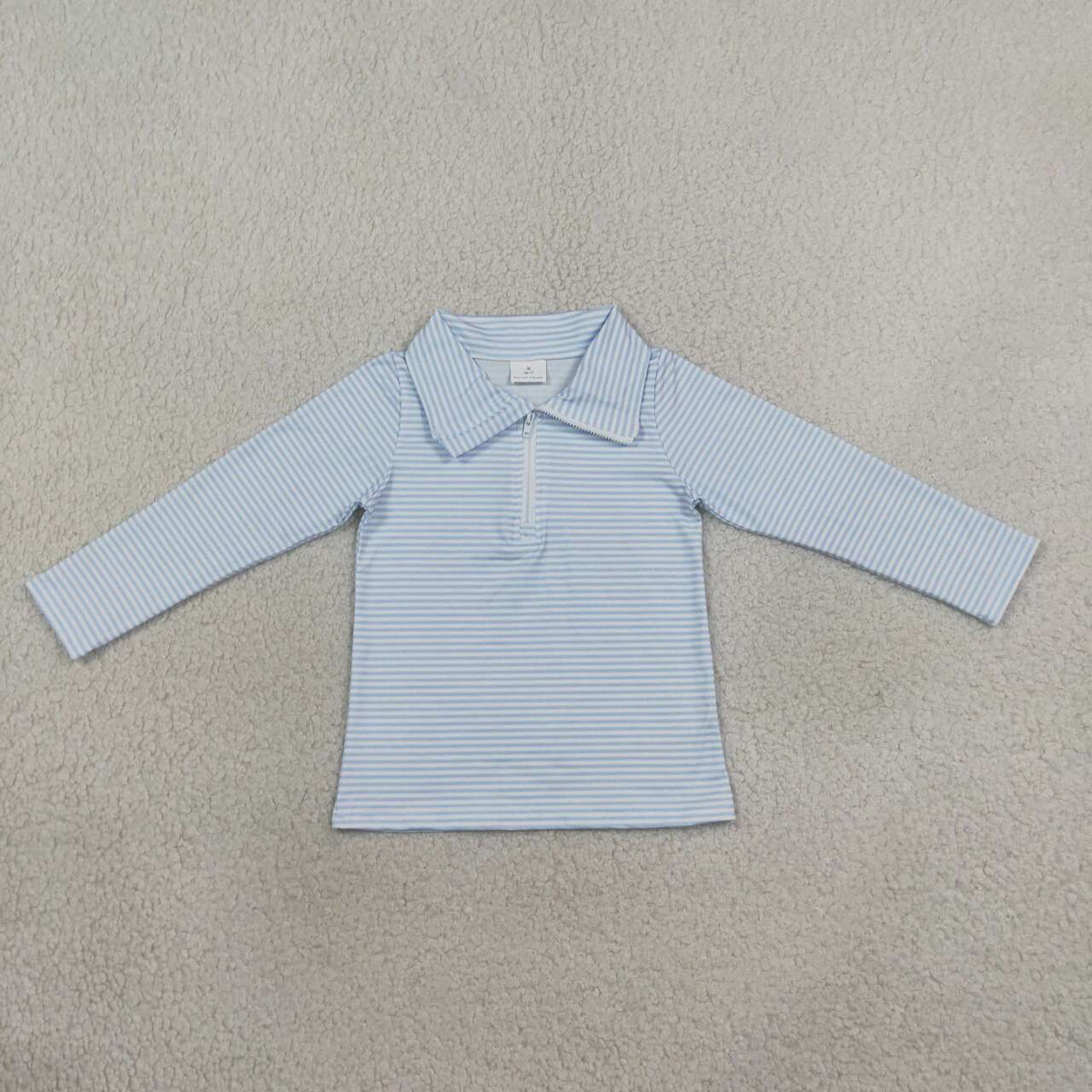Blue stripes kids boys long sleeve zip pullover top