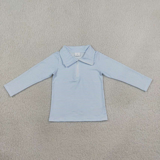 Blue stripes kids boys long sleeve zip pullover top