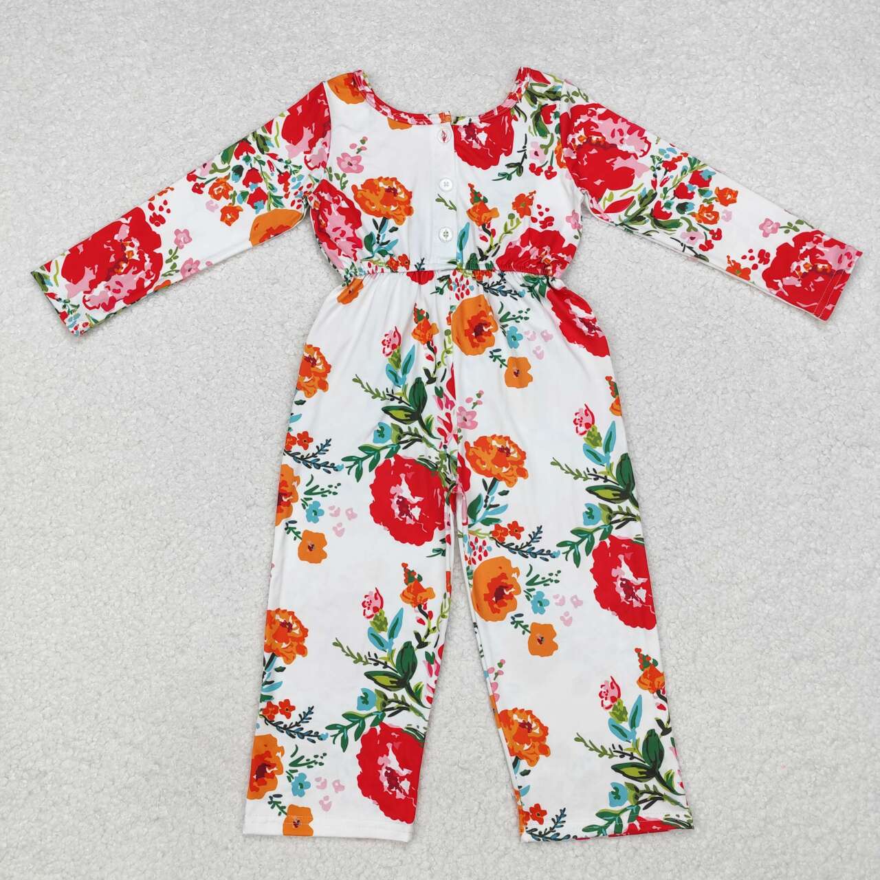 Wholesale kids baby girls red floral wide leg jumpsuit